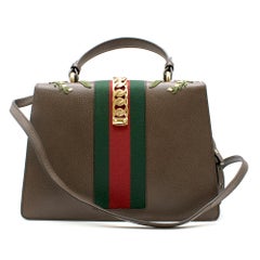 Gucci Taupe Floral Embroidered Sylvie Top Handle Bag