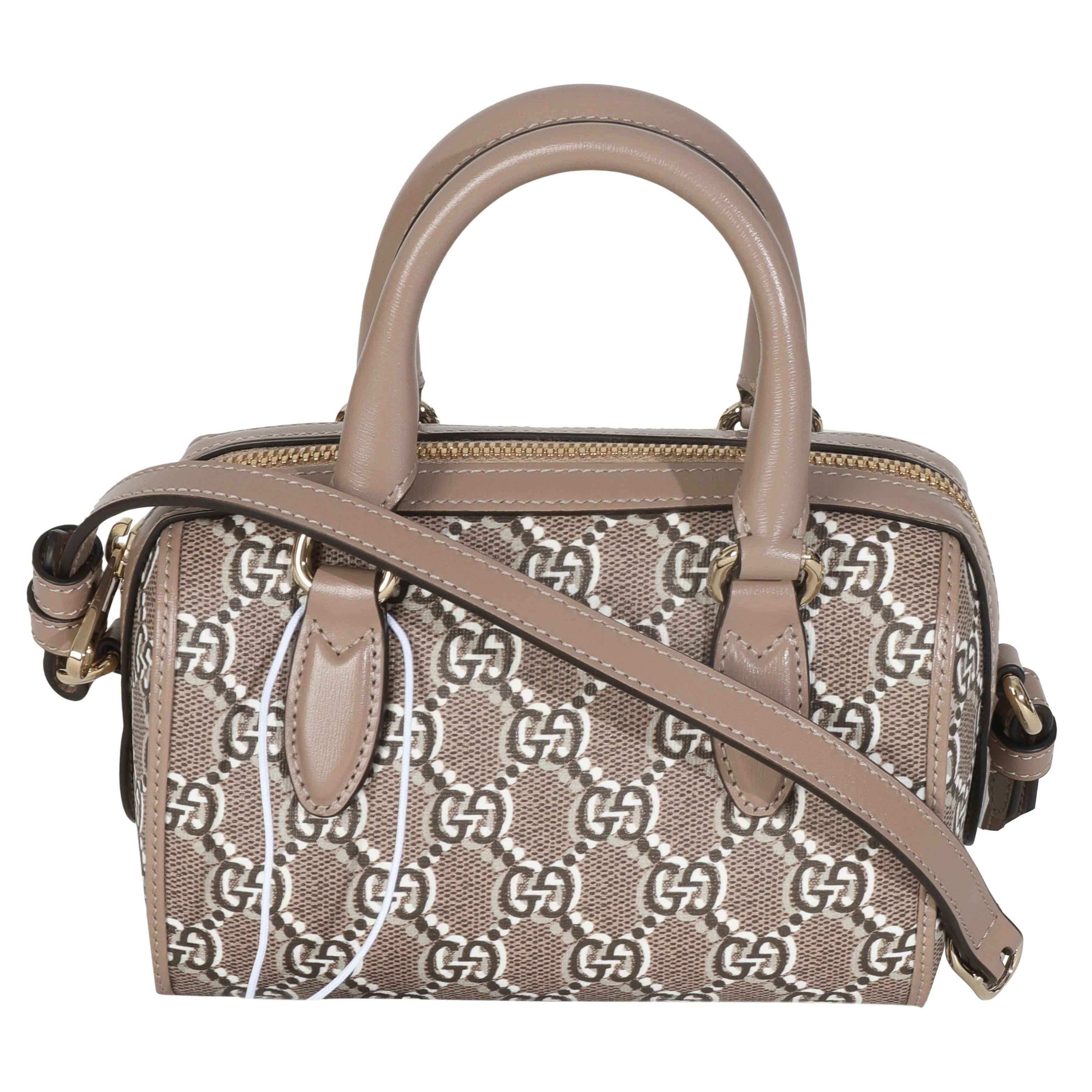 Gucci Taupe GG Shadow Monogram Super Mini Ophidia Bowler Bag