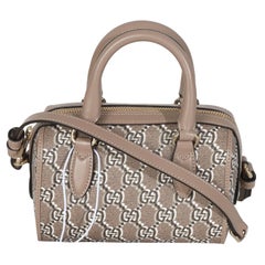 Gucci Taupe GG Shadow Monogram Super Mini Ophidia Bowler Bag