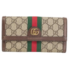 Used GUCCI taupe GG SUPREME canvas OPHIDIA CONTINENTAL Wallet