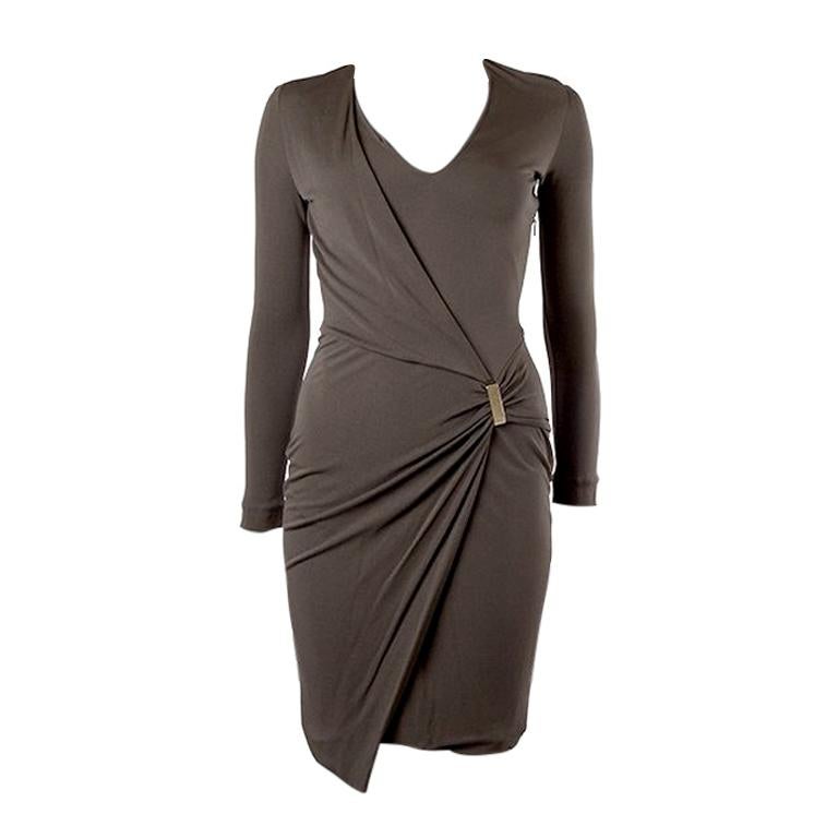 GUCCI taupe jersey Long Sleeve Wrap Dress XS