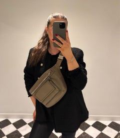 Gucci Taupe Jumbo GG Embossed Grained Calfskin Leather Belt Sling Bag