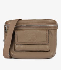 Gucci Taupe Jumbo GG Embossed Grained Calfskin Leather Belt Sling Bag