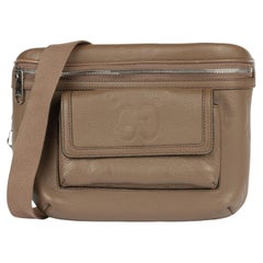 Gucci Taupe Jumbo GG Embossed Grained Calfskin Leather Belt Sling Bag