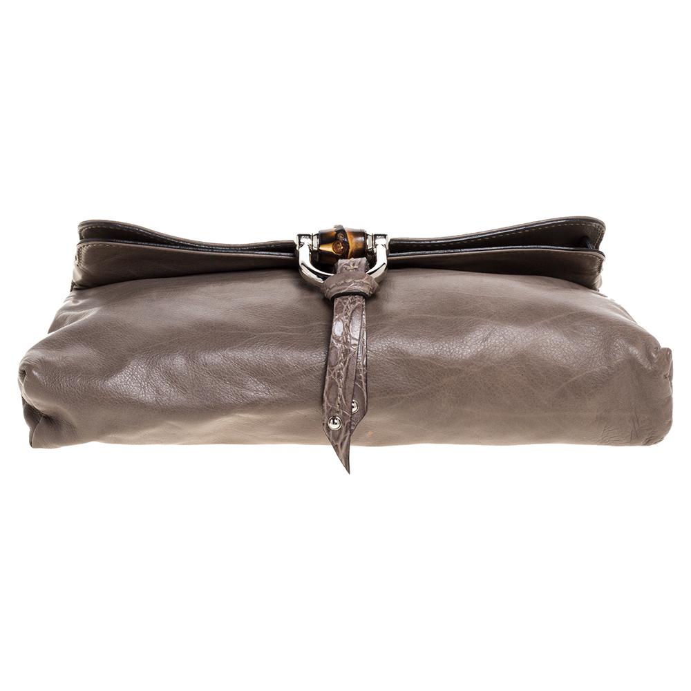 Women's Gucci Taupe Leather Croisette Clutch