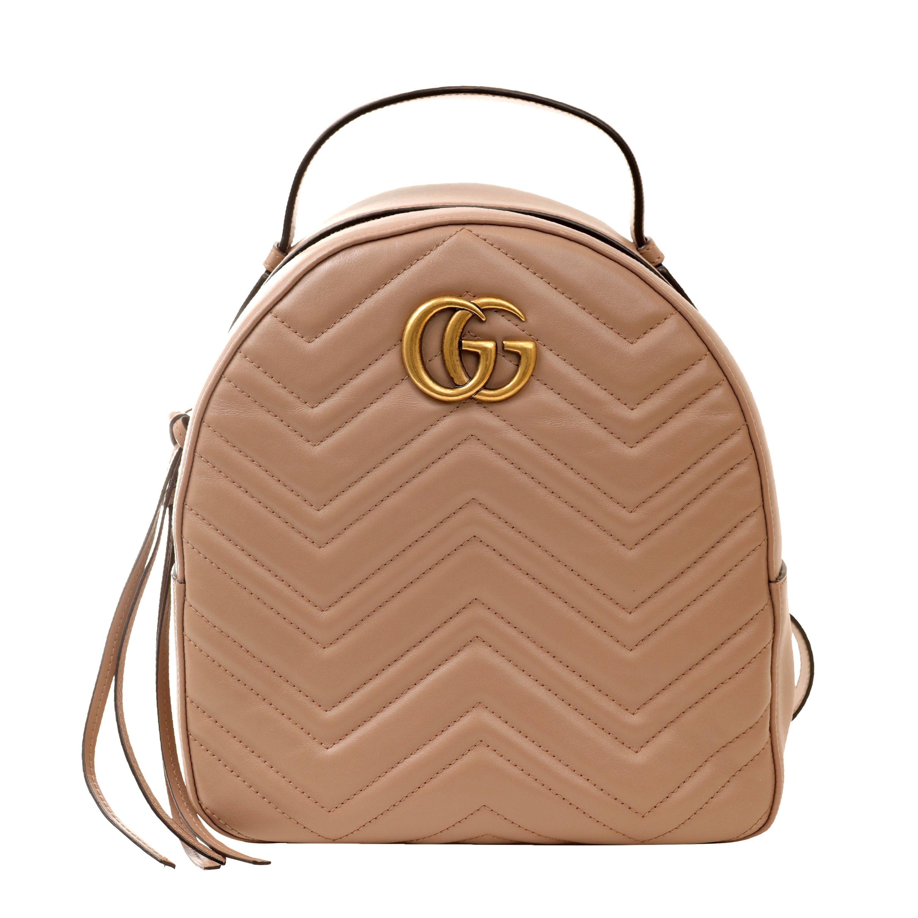 Women's or Men's Gucci Taupe Leather GG Marmont Backpack with Gold Hardware