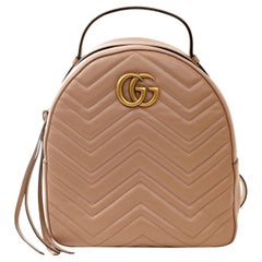 Gucci Taupe Leather GG Marmont Backpack with Gold Hardware