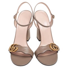 Gucci Taupe Leather GG Marmont Sandals Size 38
