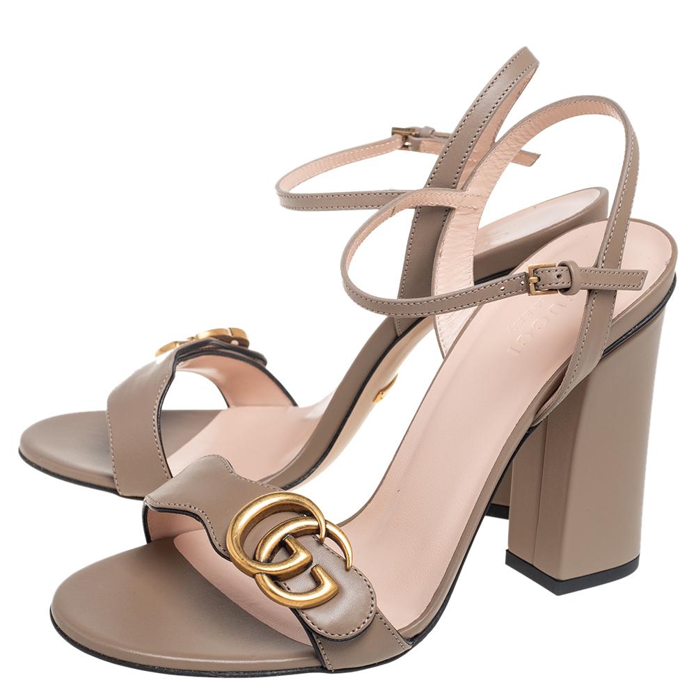 Women's Gucci Taupe Leather GG Marmont Sandals Size 38