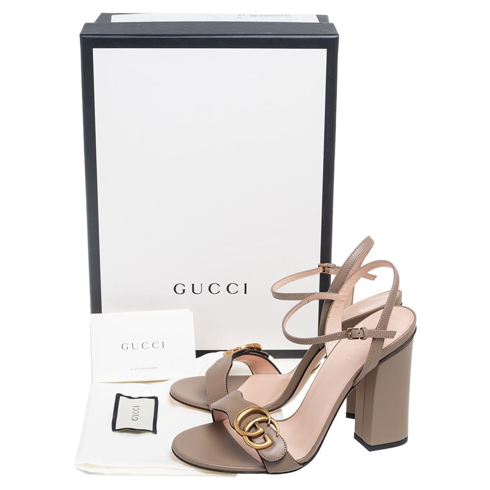 Gucci Taupe Leather GG Marmont Sandals Size 38 1