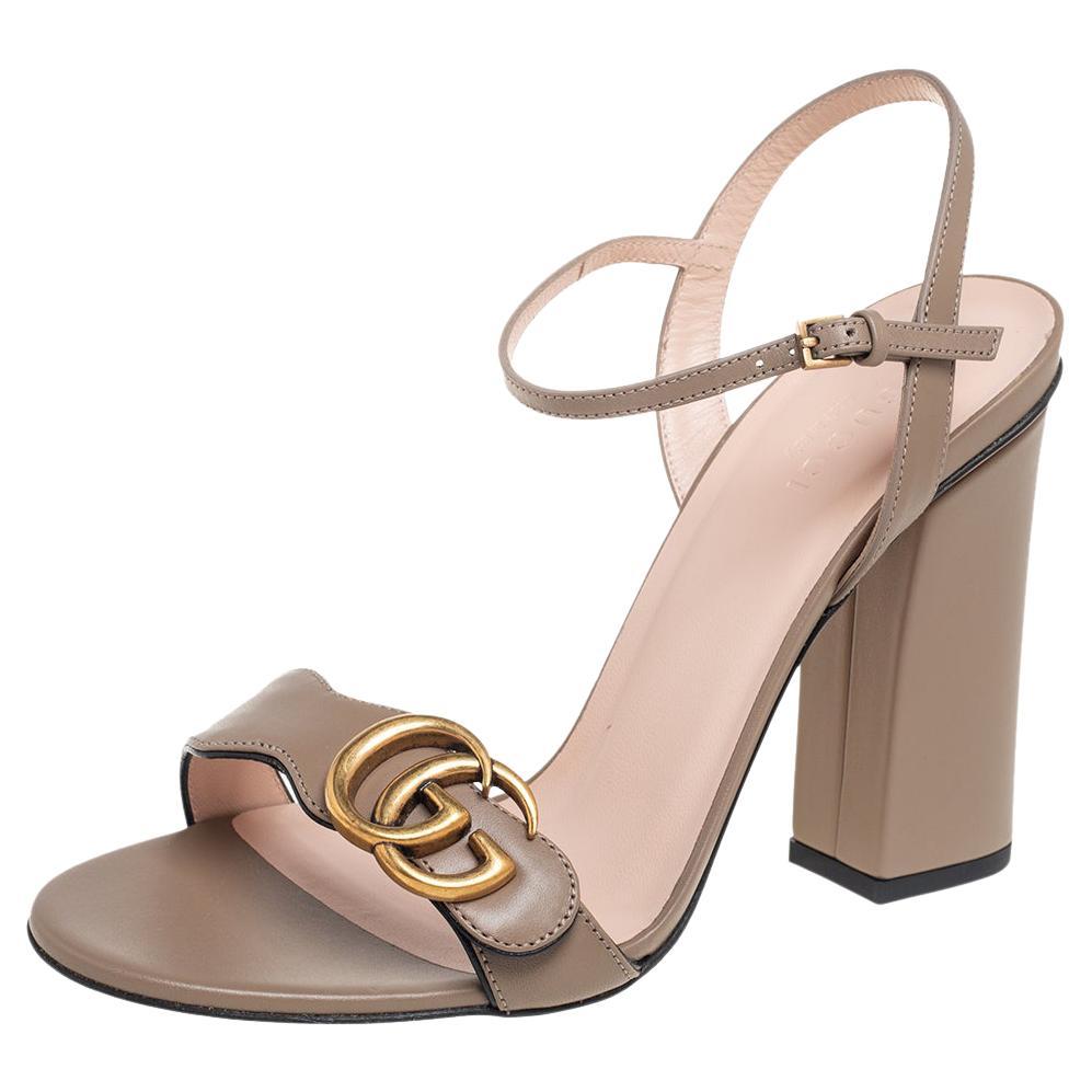 Gucci Taupe Leather GG Marmont Sandals Size 38