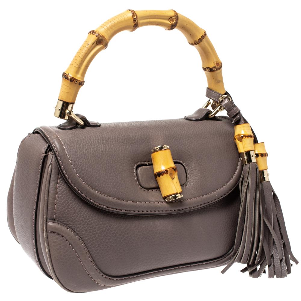 Gucci Taupe Leather Tassel New Bamboo Top Handle Bag 2