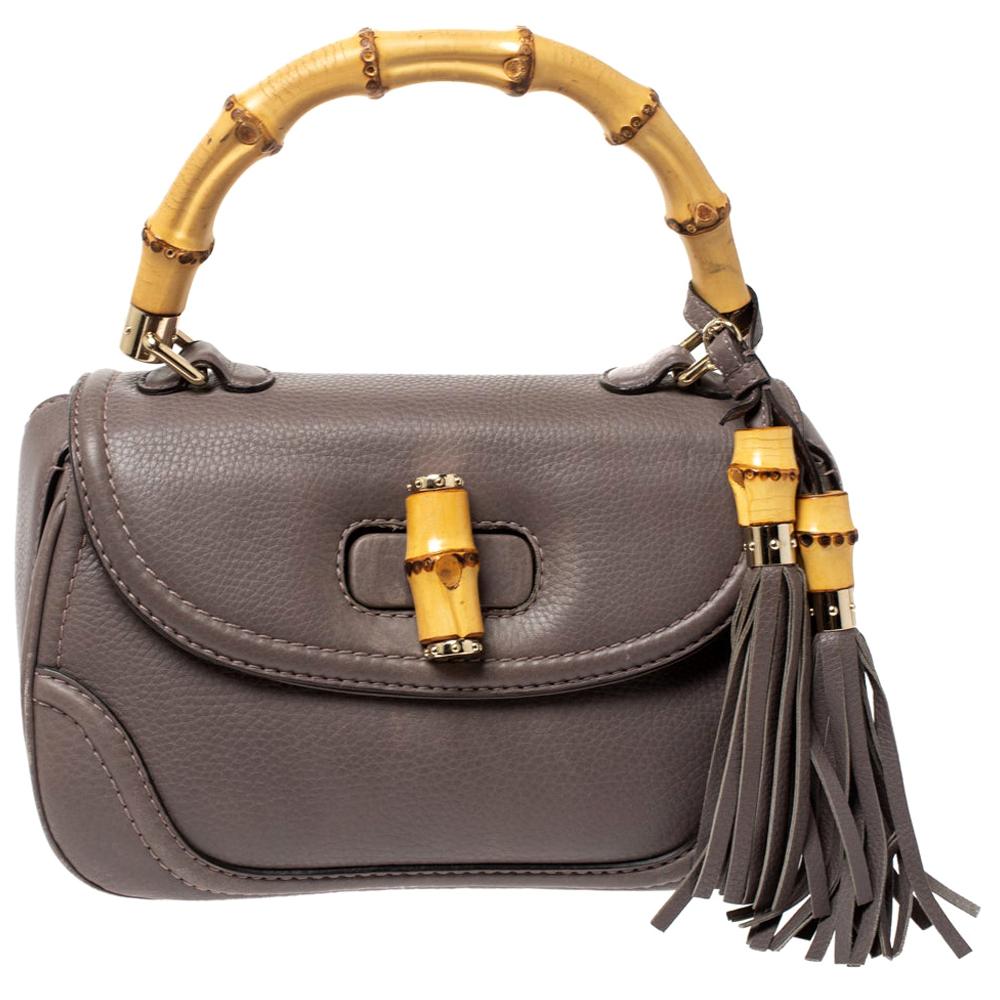 Gucci Taupe Leather Tassel New Bamboo Top Handle Bag