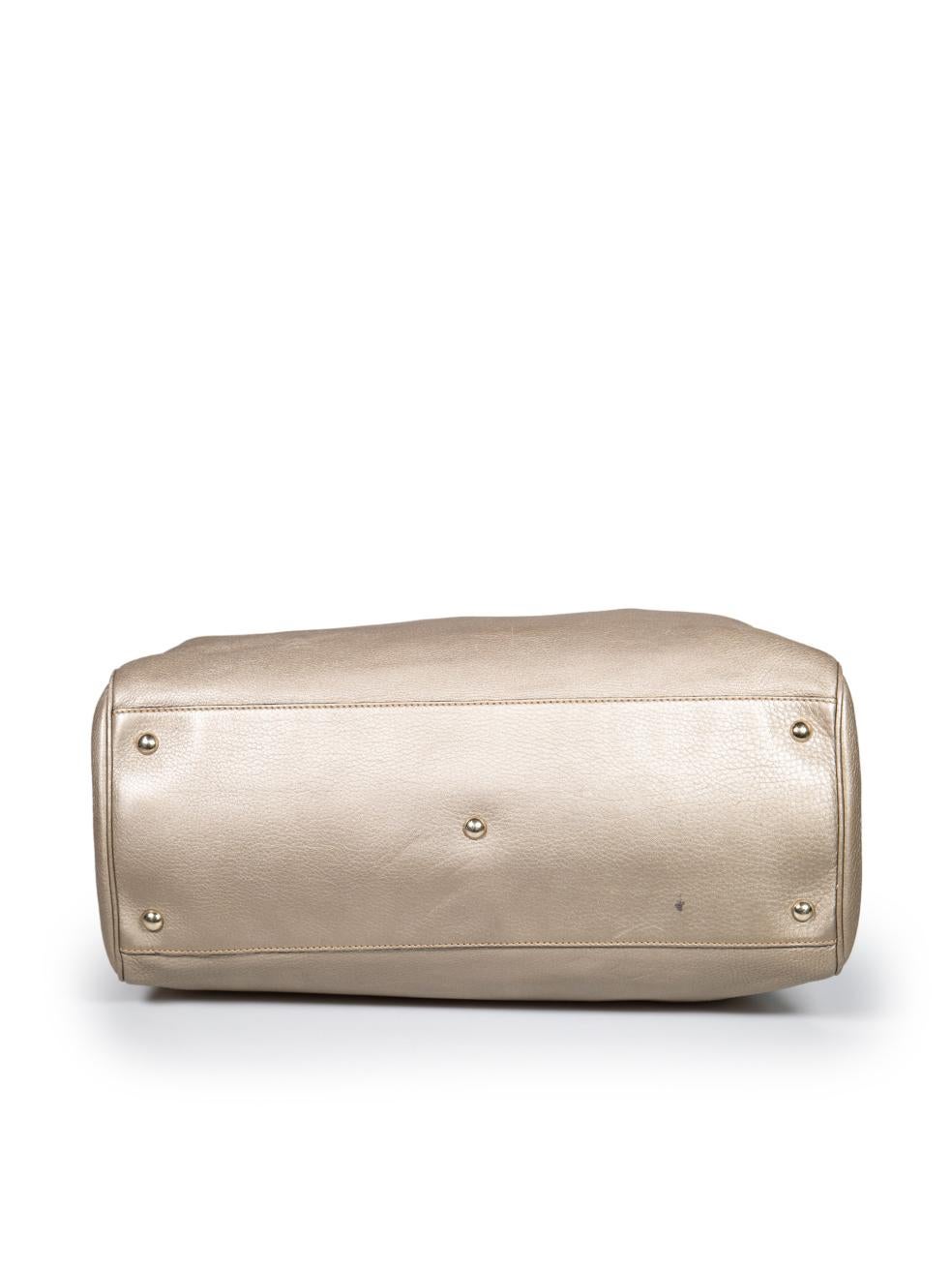 Women's Gucci Taupe Metallic Leather Bamboo Handbag For Sale
