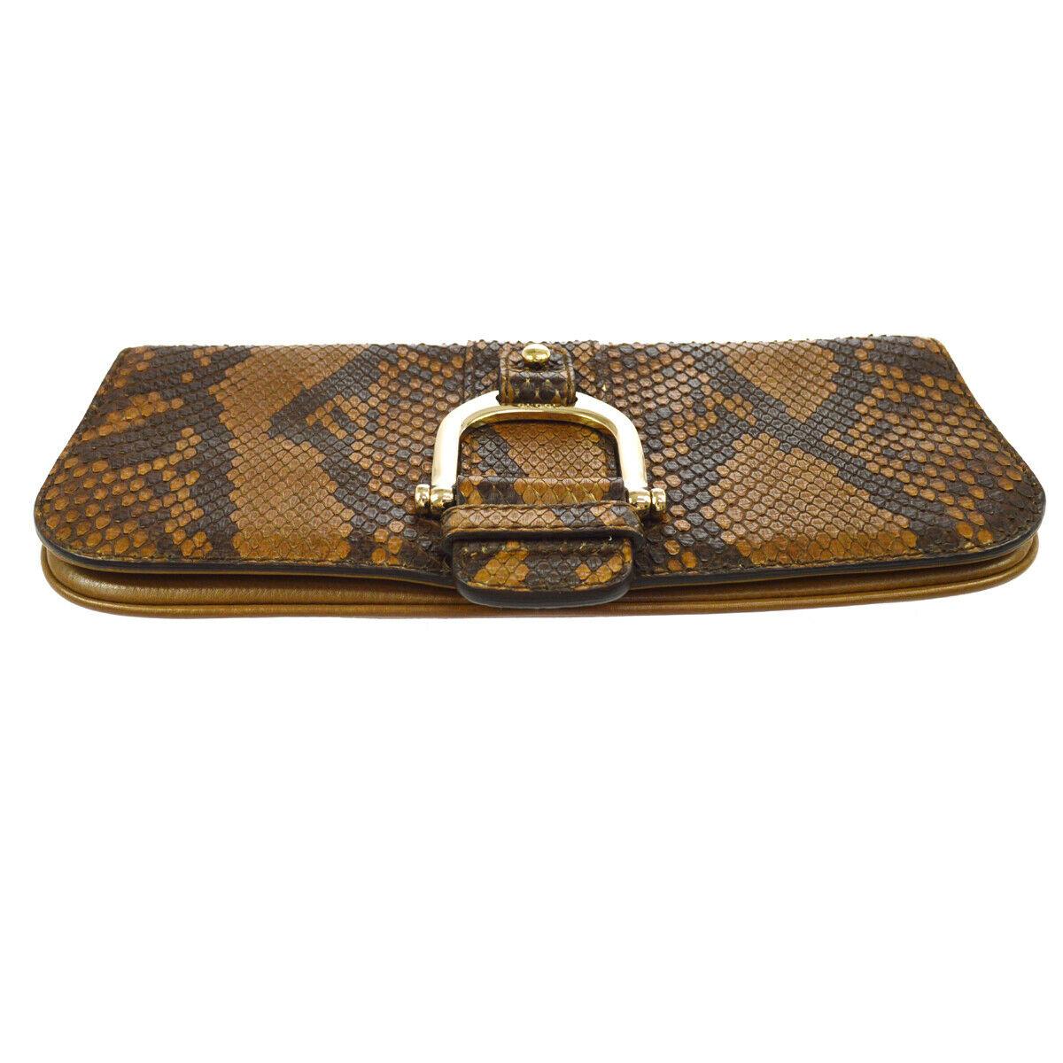 Brown Gucci Taupe Snakeskin Leather Gold Horsebit Evening Envelope Flap Clutch Bag