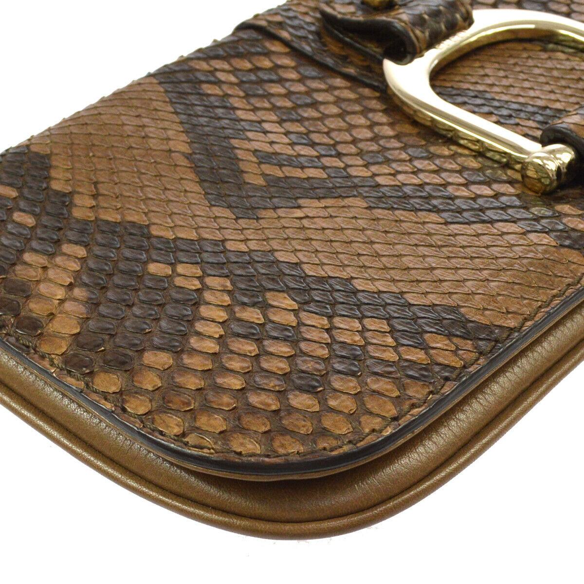 Gucci Taupe Snakeskin Leather Gold Horsebit Evening Envelope Flap Clutch Bag In Good Condition In Chicago, IL