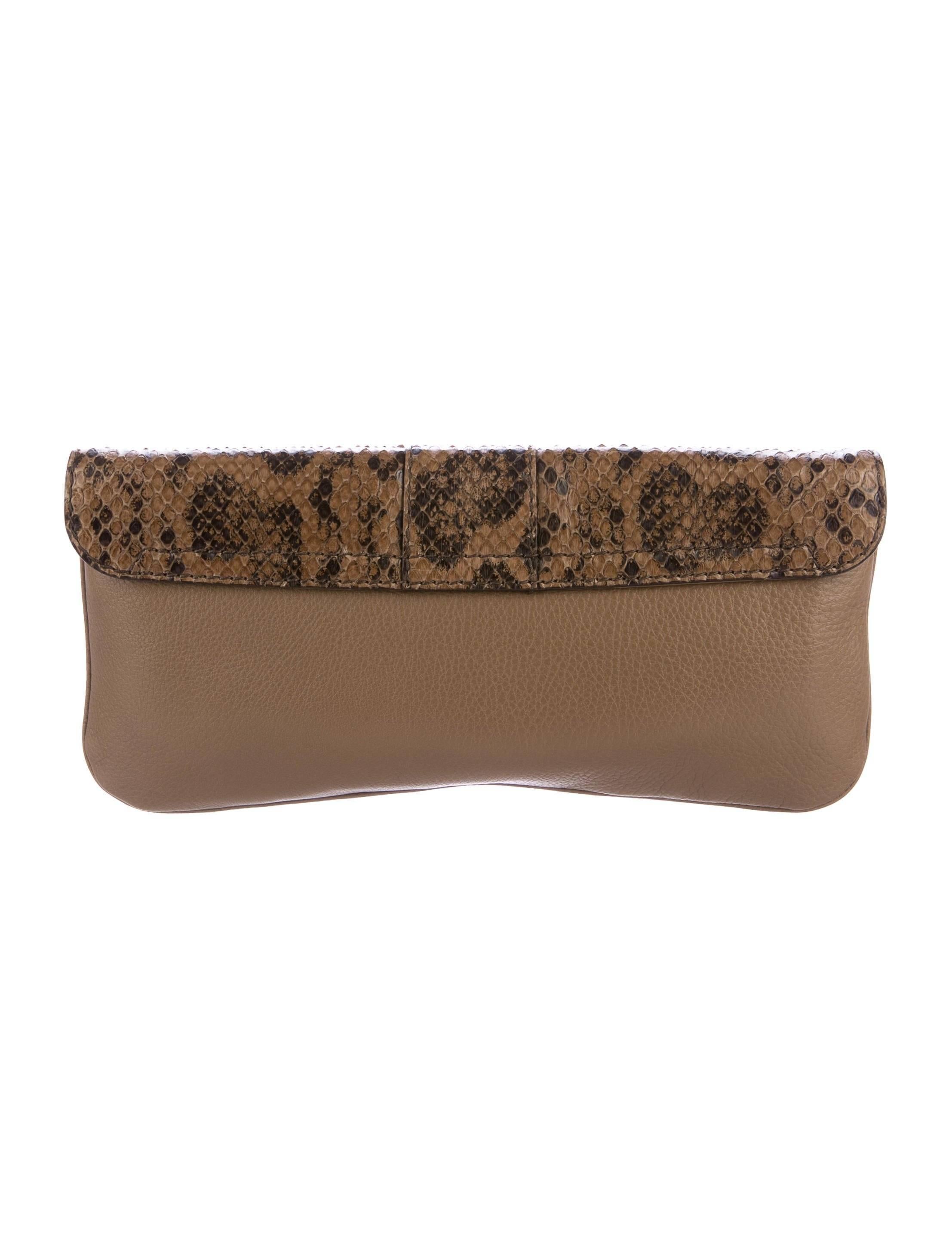 Women's Gucci Taupe Snakeskin Leather Gold Horsebit Evening Envelope Flap Clutch Bag