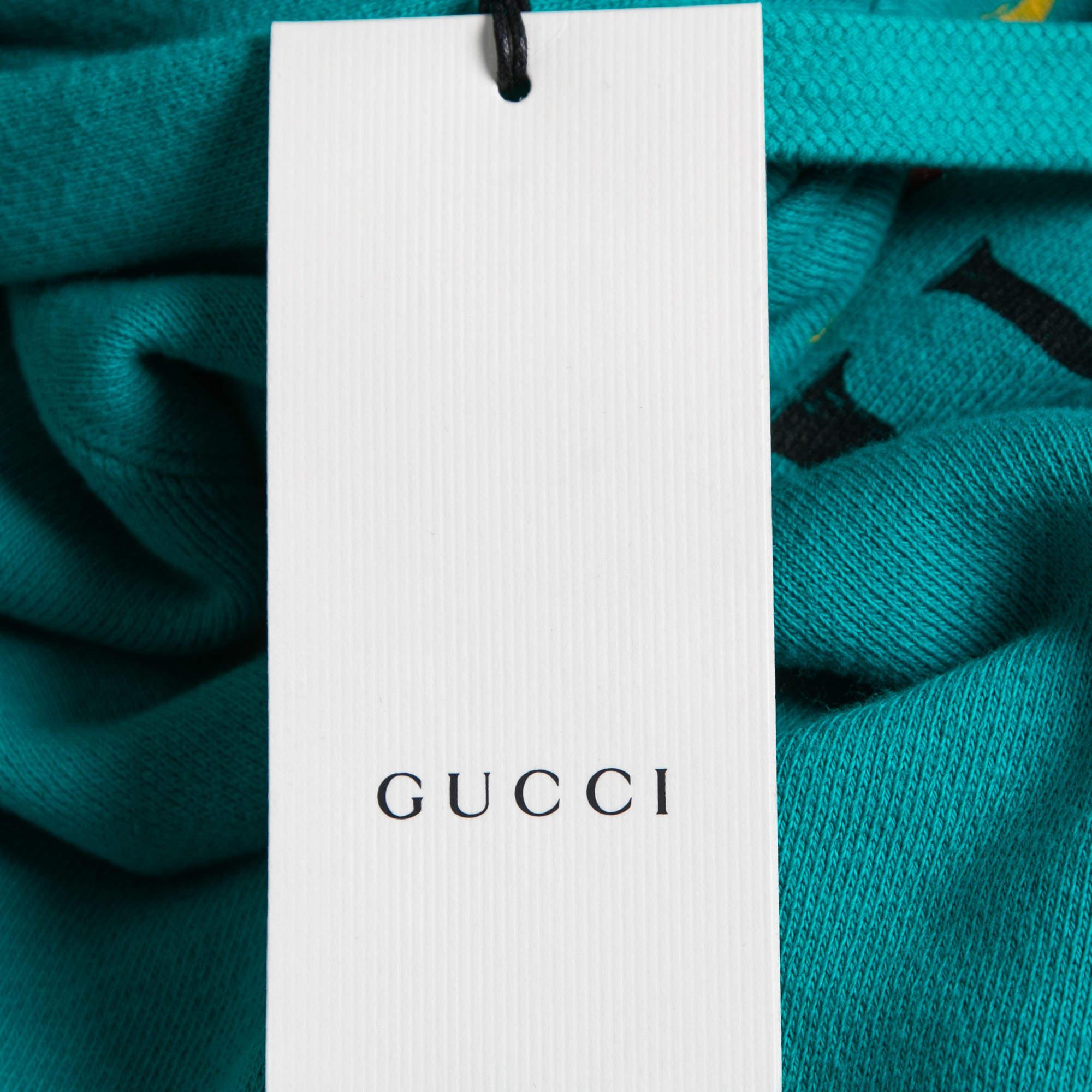 Gucci Teal Blue Cotton Planet Sequined Hooded Sweatshirt XS For Sale 1