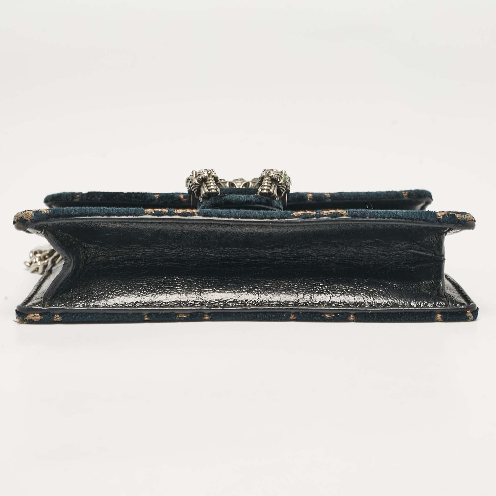 Gucci Teal Blue GG Velvet and Leather Super Mini Dionysus Crossbody Bag 4