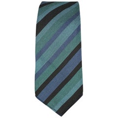 GUCCI Teal Blue Green Striped Cotton / Silk Skinny Tie