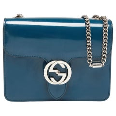 Gucci Teal Blue Leather Interlocking GG Chain Shoulder Bag