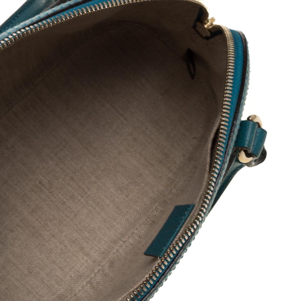 Gucci Teal Blue Leder Interlocking GG Charm Satchel 8