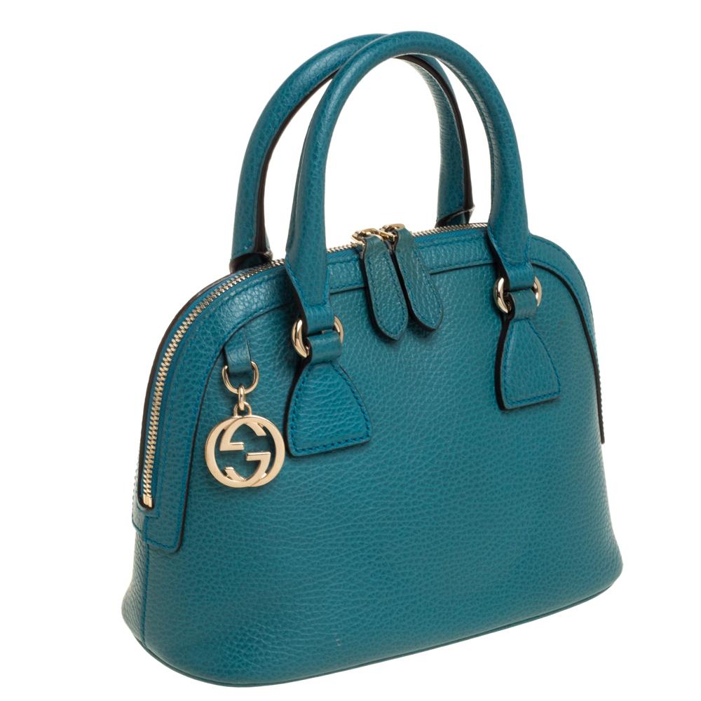 Gucci Teal Blue Leder Interlocking GG Charm Satchel (Blau)