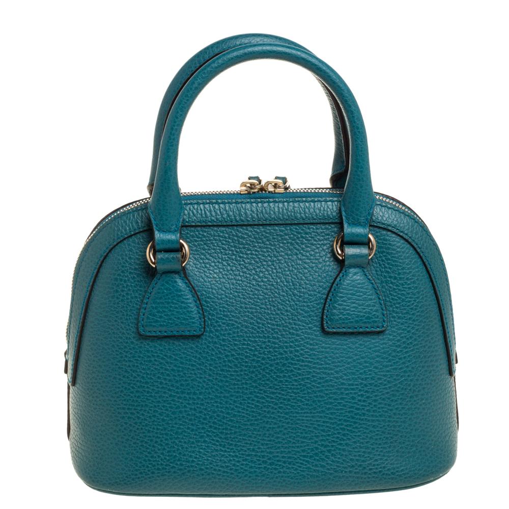 Gucci Teal Blue Leather Interlocking GG Charm Satchel In Good Condition In Dubai, Al Qouz 2