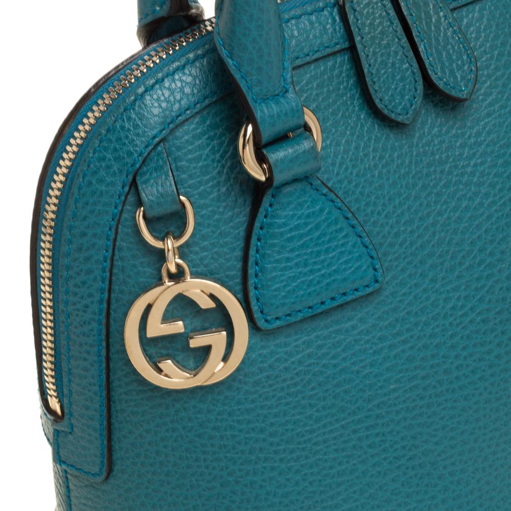Gucci Teal Blue Leder Interlocking GG Charm Satchel 3