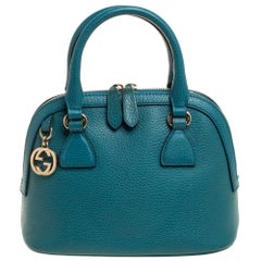 Gucci Teal Blue Leder Interlocking GG Charm Satchel