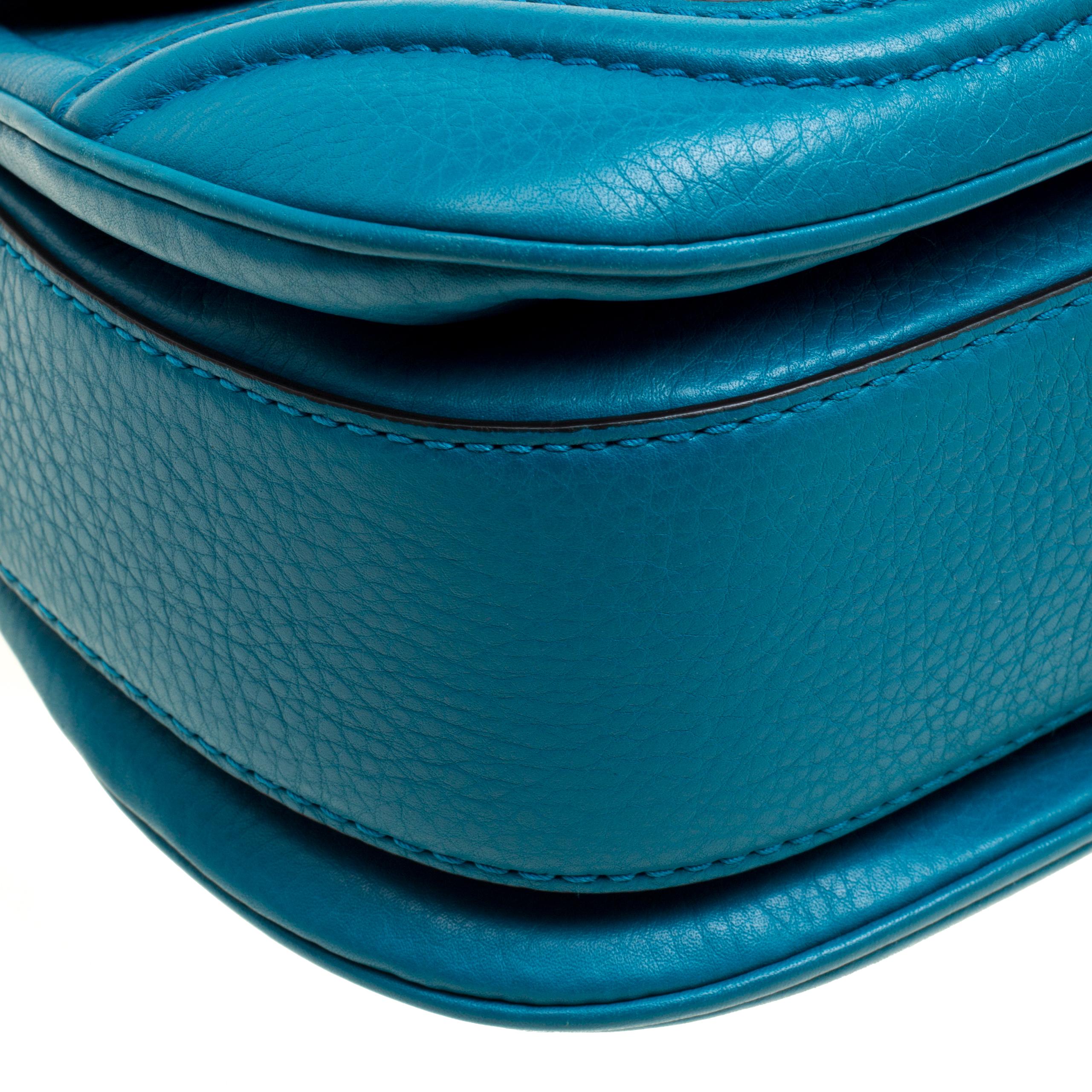 Gucci Teal Blue Leather Tassel New Bamboo Top Handle Bag 2