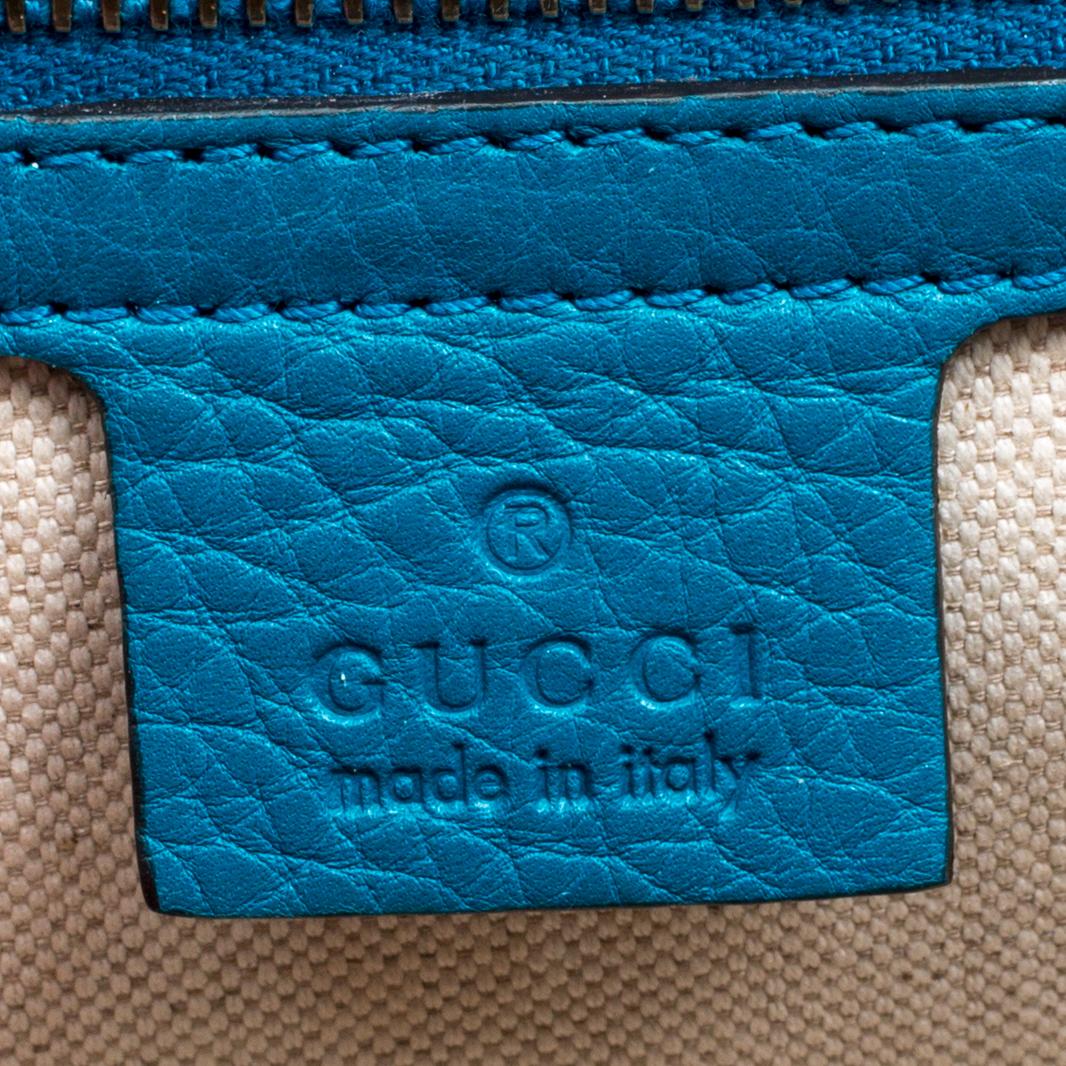 Gucci Teal Blue Leather Tassel New Bamboo Top Handle Bag 4