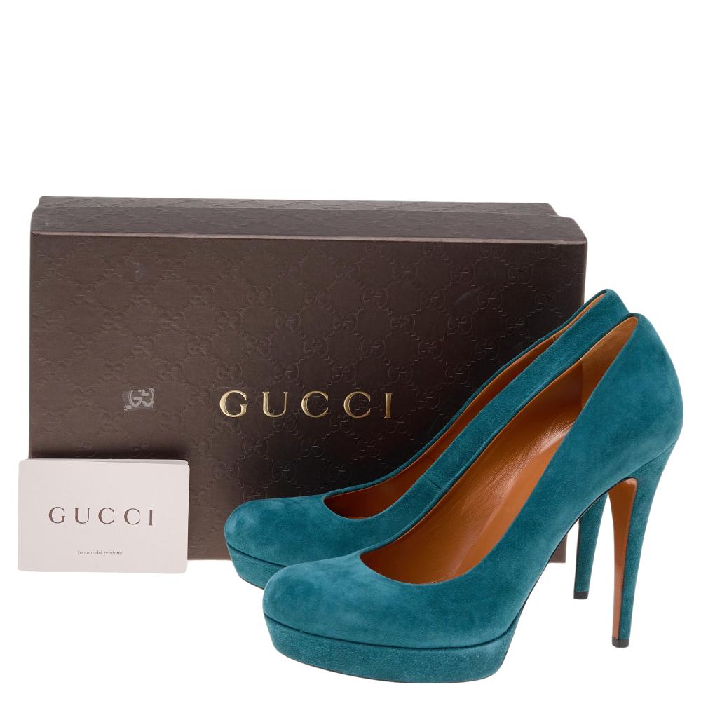 Gucci Teal Blue Suede Platform Pumps Size 40 1