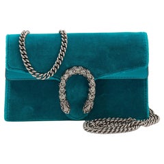 Gucci Super Mini Dionysus Umhängetasche aus blauem Samt und Leder in Tealblau