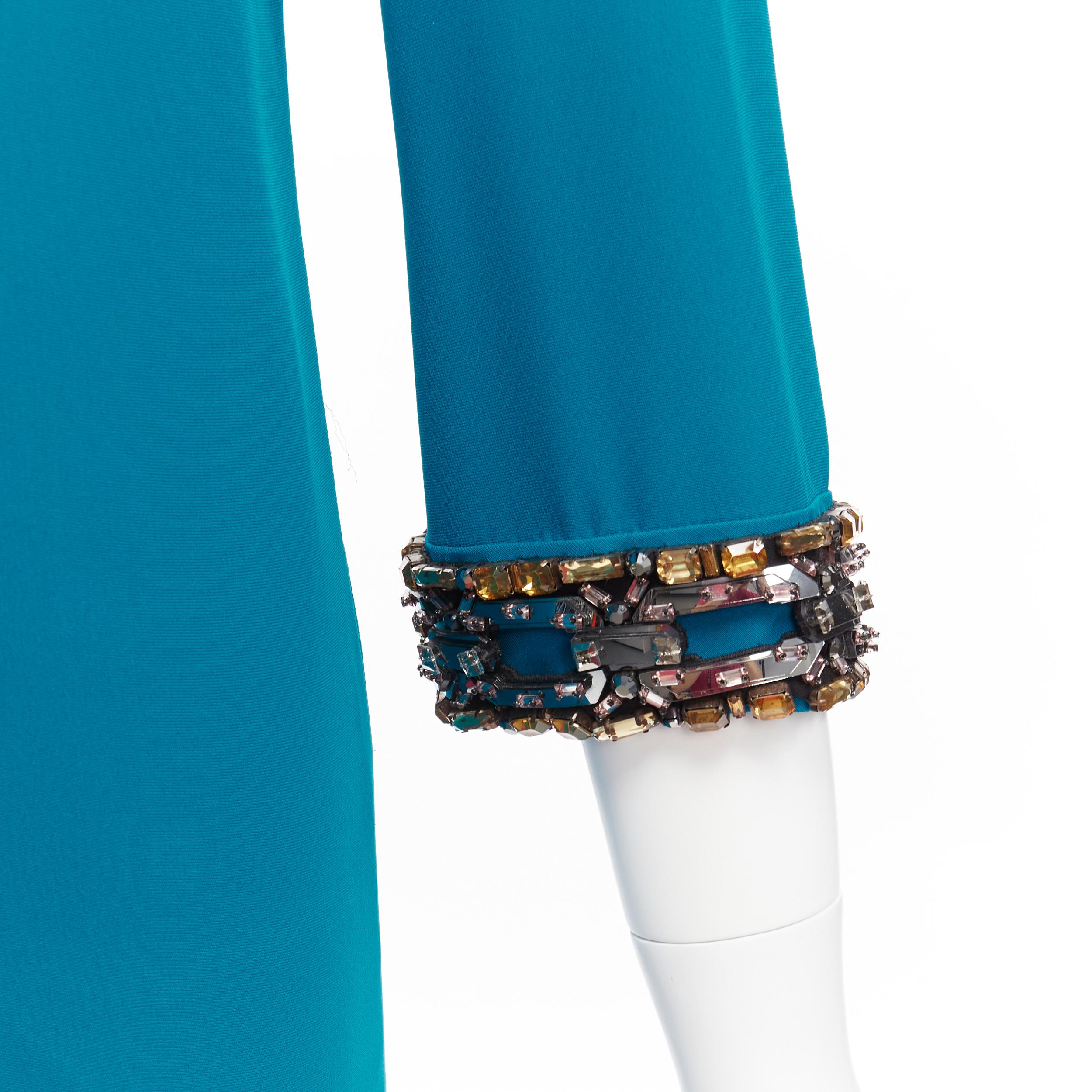 GUCCI teal blueyellow silver crystal chunky chain embellishment shift dress IT40 2