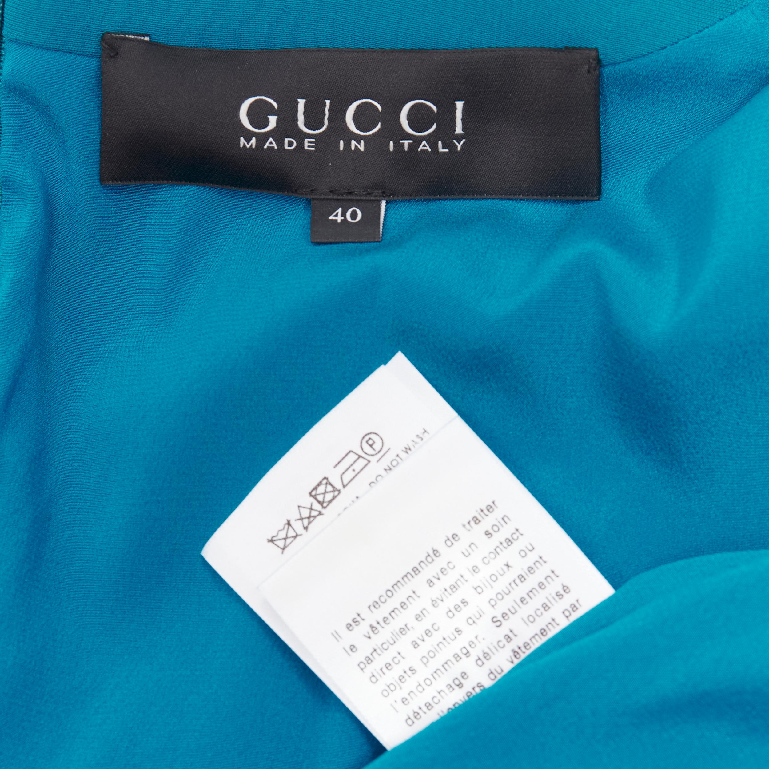 GUCCI teal blueyellow silver crystal chunky chain embellishment shift dress IT40 3