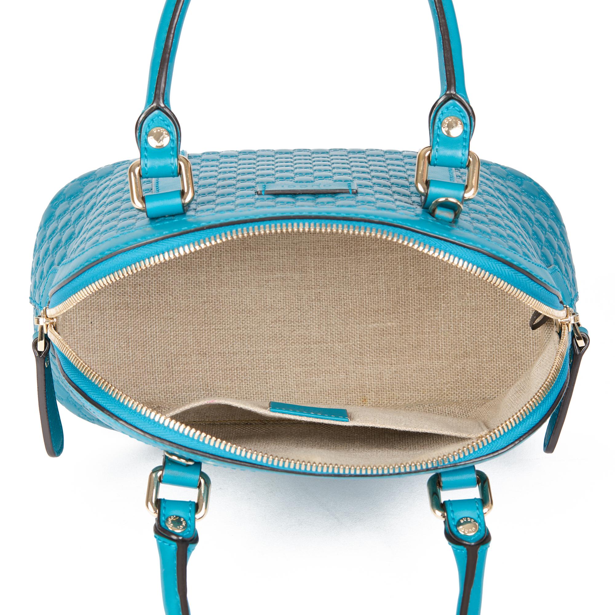 GUCCI Teal GG Embossed Microguccissima Calfskin Leather Mini Dome Tote 5