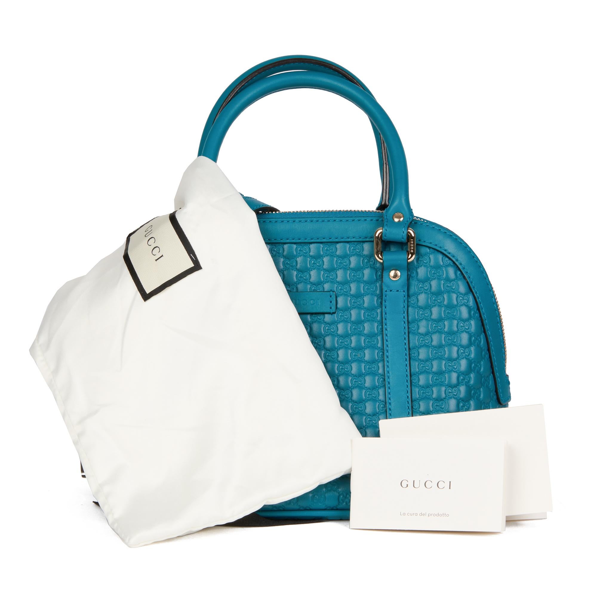 GUCCI Teal GG Embossed Microguccissima Calfskin Leather Mini Dome Tote 6