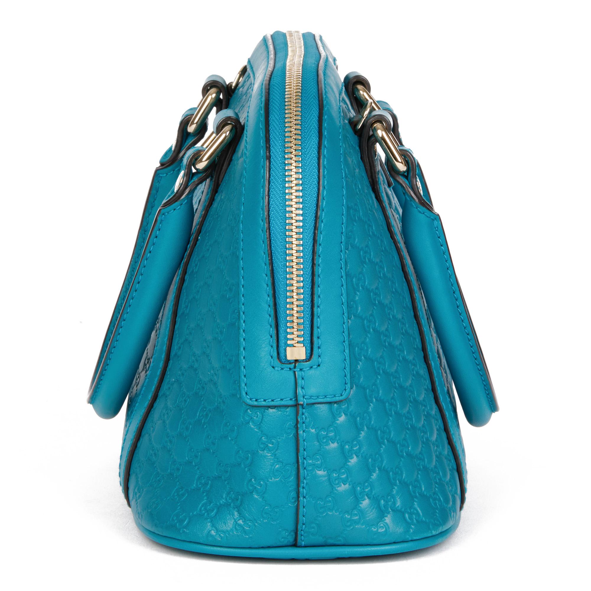 Blue GUCCI Teal GG Embossed Microguccissima Calfskin Leather Mini Dome Tote