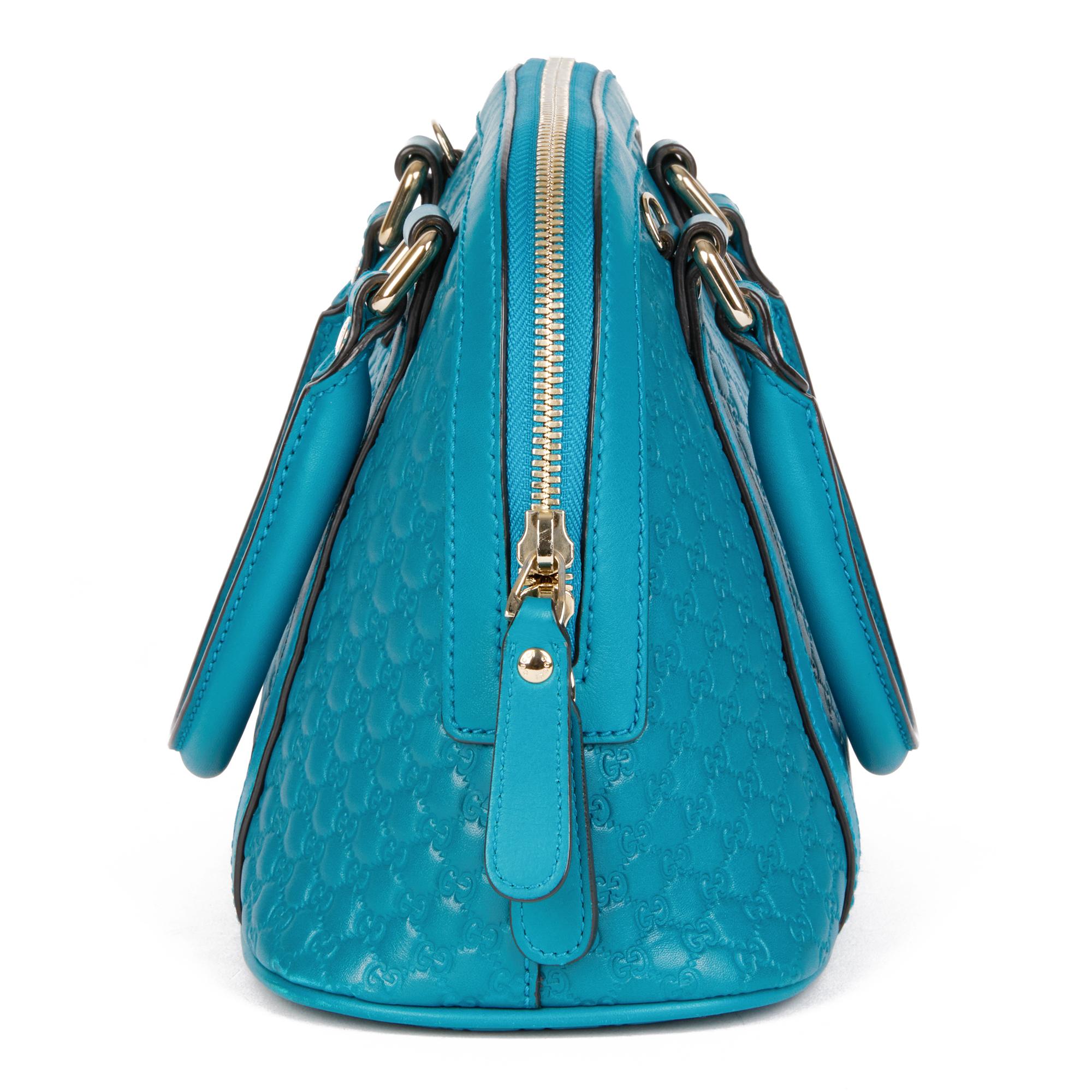 GUCCI Teal GG Embossed Microguccissima Calfskin Leather Mini Dome Tote In Excellent Condition In Bishop's Stortford, Hertfordshire