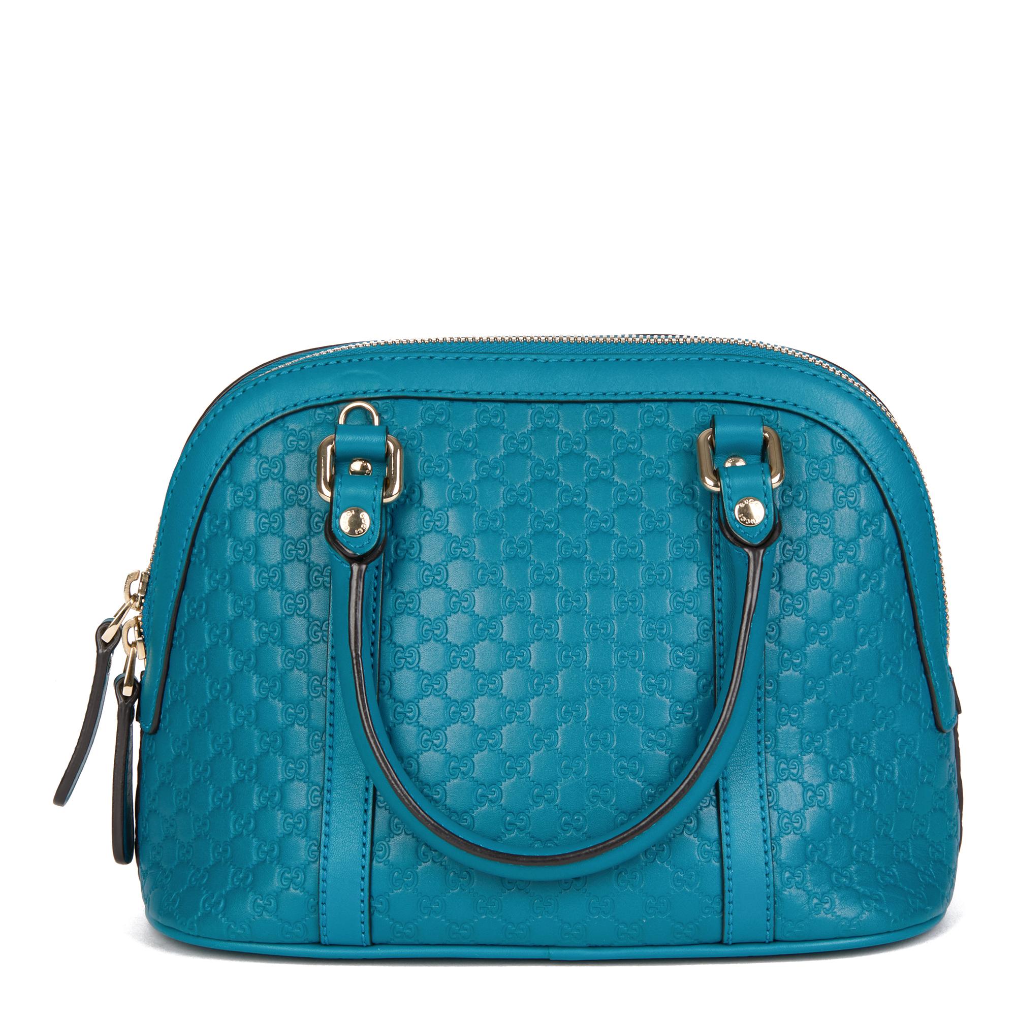 Women's GUCCI Teal GG Embossed Microguccissima Calfskin Leather Mini Dome Tote