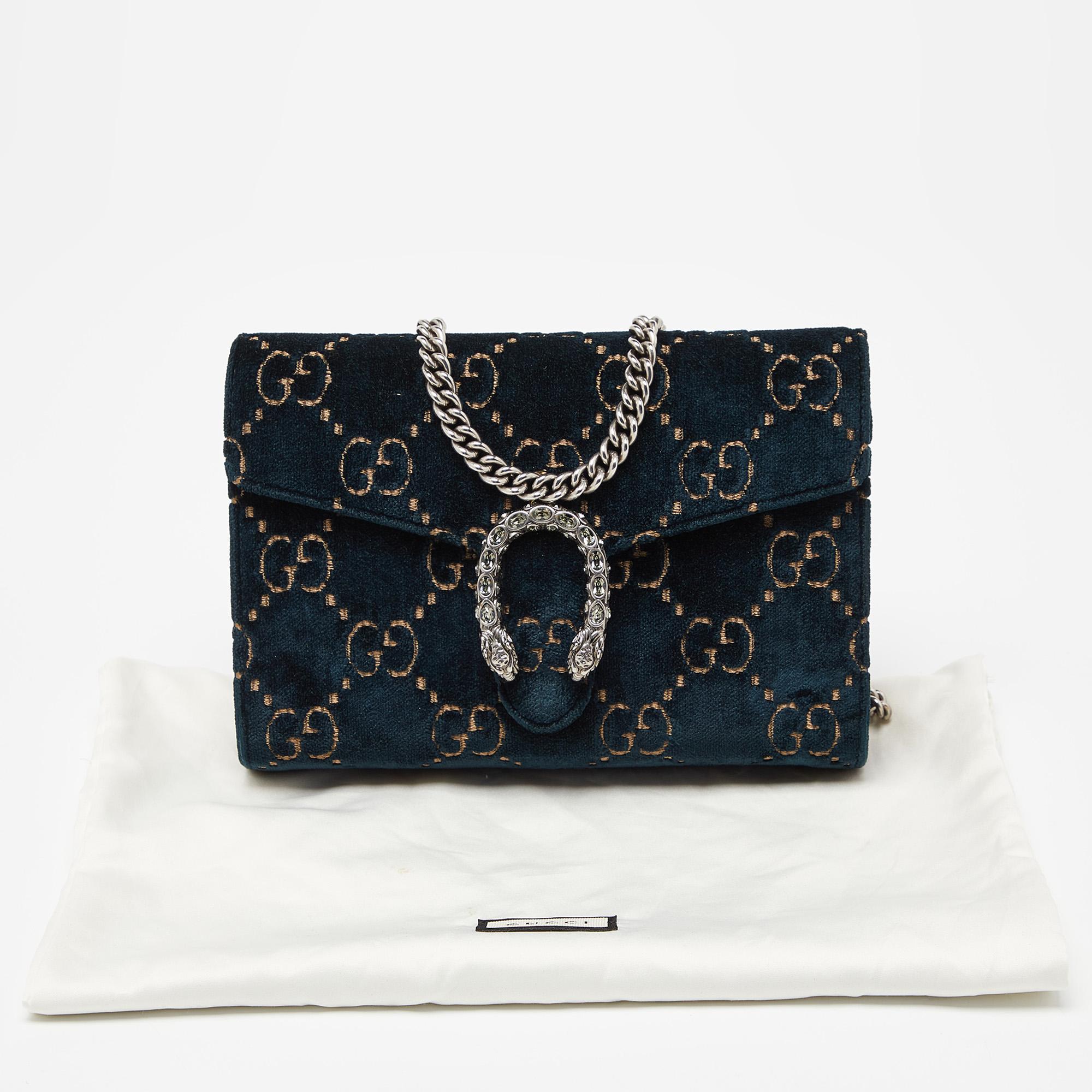 Gucci Teal GG Velvet and Leather Dionysus Wallet On Chain 7