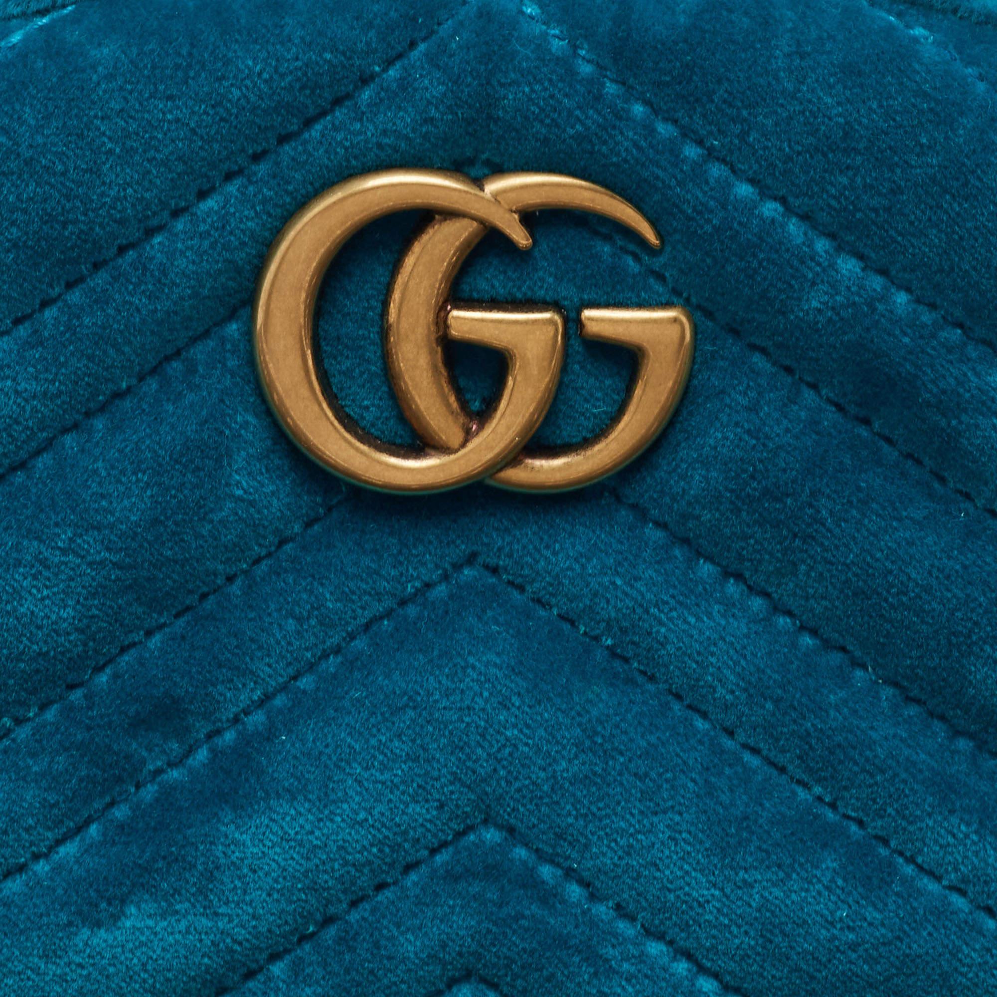Gucci Teal Green Matelassé Velvet GG Marmont Belt Bag For Sale 1
