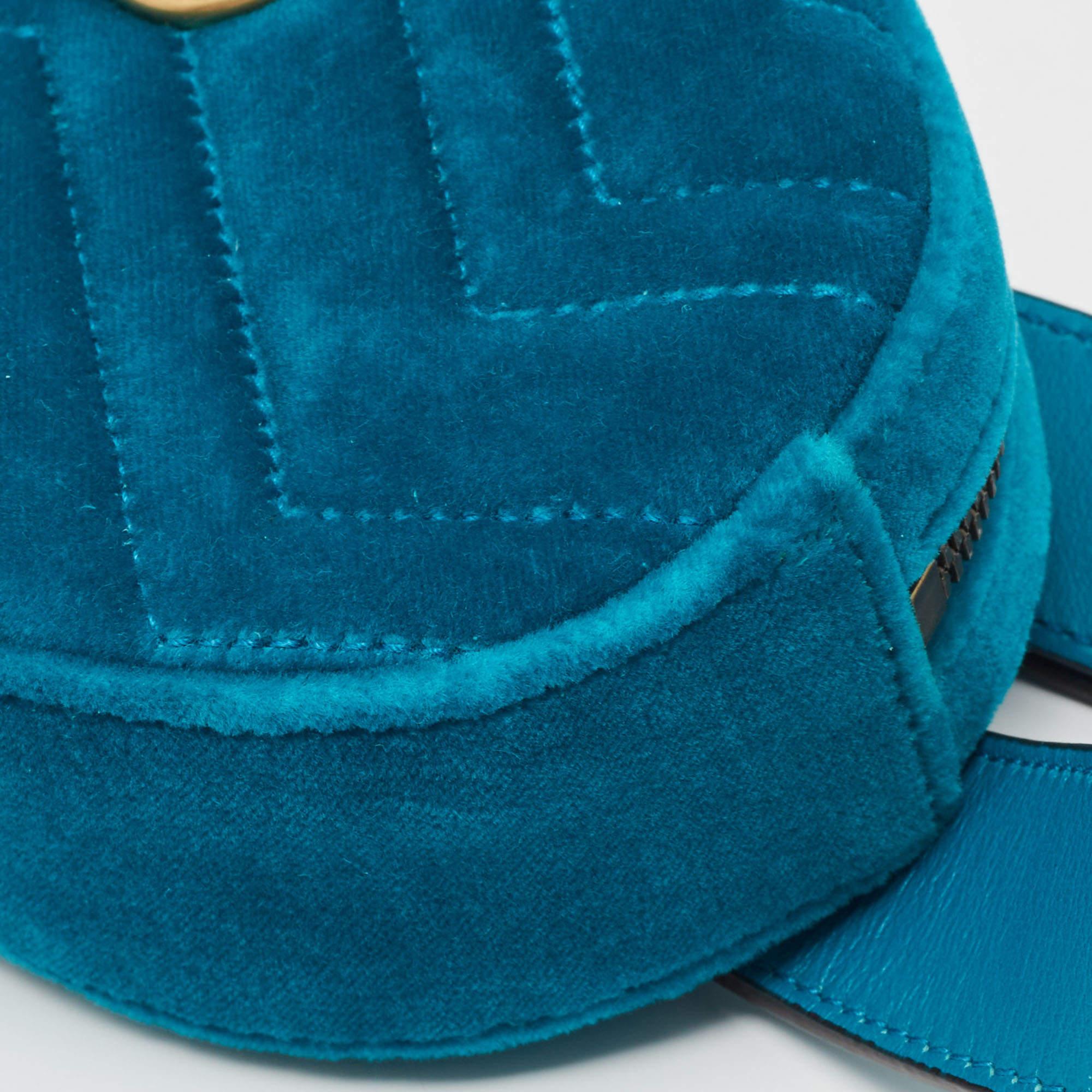 Gucci Teal Green Matelassé Velvet GG Marmont Belt Bag 3