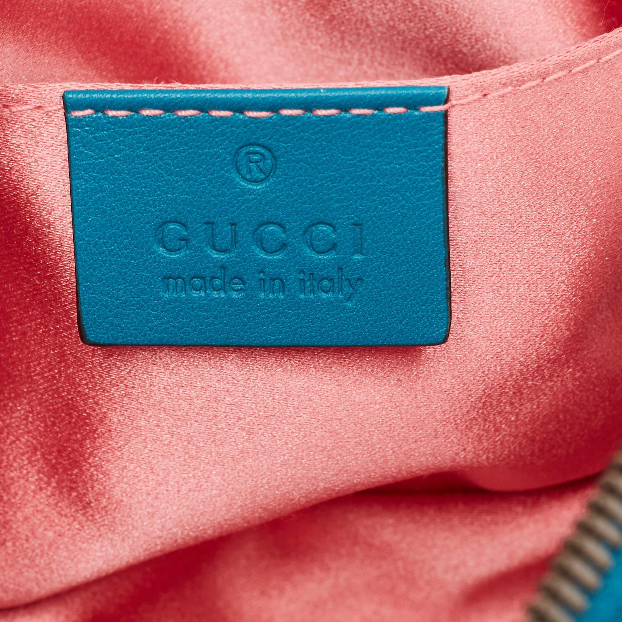 Gucci Teal Green Matelassé Velvet GG Marmont Belt Bag For Sale 4