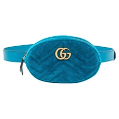Used Gucci Teal Green Matelassé Velvet GG Marmont Belt Bag