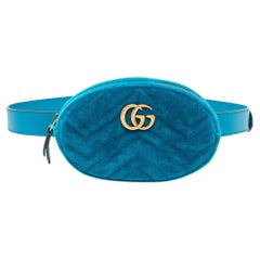 Gucci Teal Green Matelassé Velvet GG Marmont Belt Bag