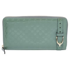 Gucci Teal Green Microguccissima Patent Leather Zip Around Wallet