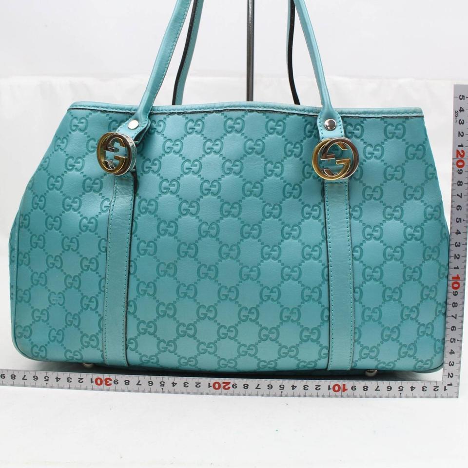 Gucci Teal Guccissima Twins Medium 867623 Blue Leather Tote In Good Condition For Sale In Forest Hills, NY