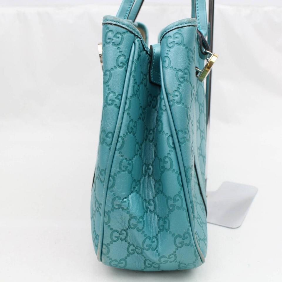 Gucci Teal Guccissima Twins Medium 867623 Blue Leather Tote For Sale 1